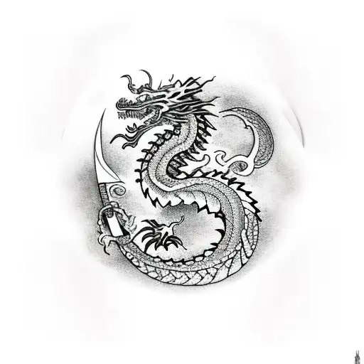 Dragon Eating Moon Curled Around Filipino Sword