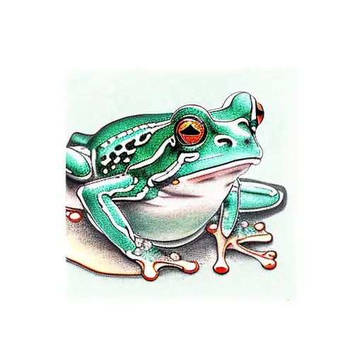 Kaeru Japanese Frog Relaxing On A Leaf