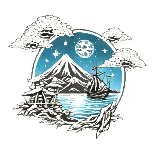 Fuji Mountain With Star Wars Ships