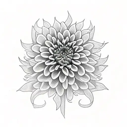 Chrysanthemum Flower Entwined With A Snake In Blackwork Style