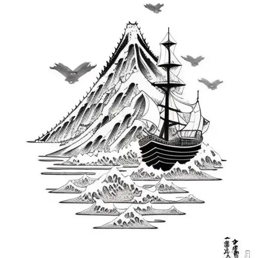 Mountain With Shipwreck And Mast