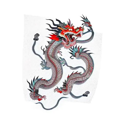 Two Chinese Dragons Going From Abs To Chest