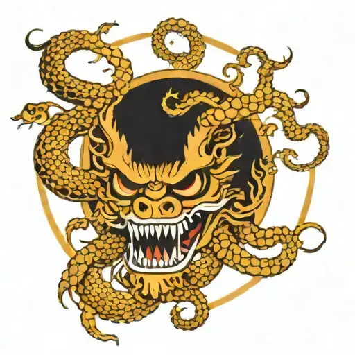 Hydra 9 Head With Circle Tattoo Design