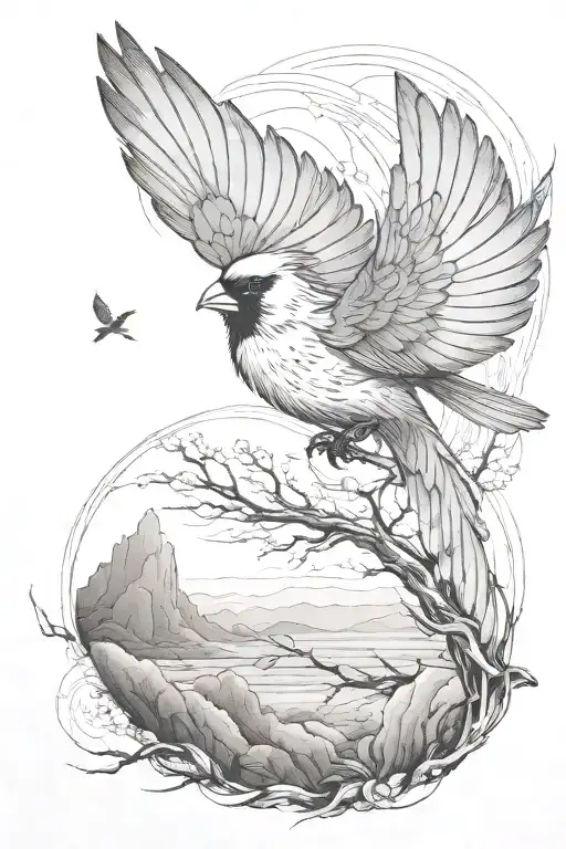 Cardinal Flying Towards The Sun