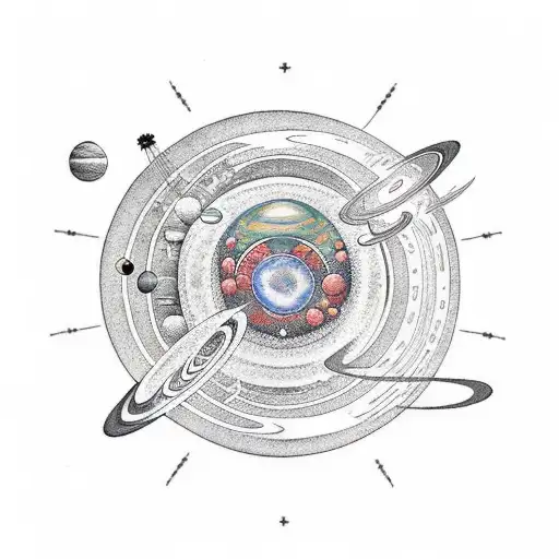 Line Solar System With Planets