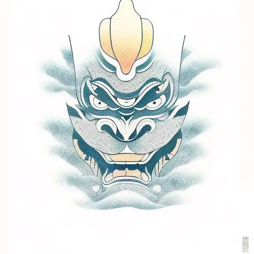 Japanese Mask And Mountain
