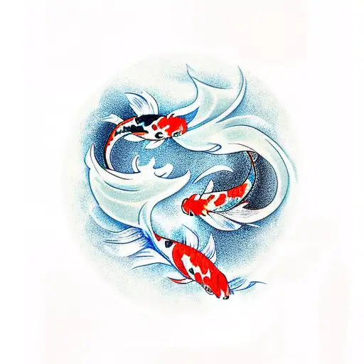 Two Koi Fish Surrounded By Boa