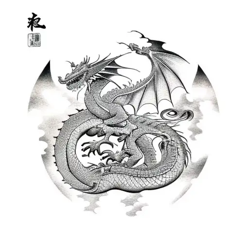 Dragon With Mountaitns And Moon Back