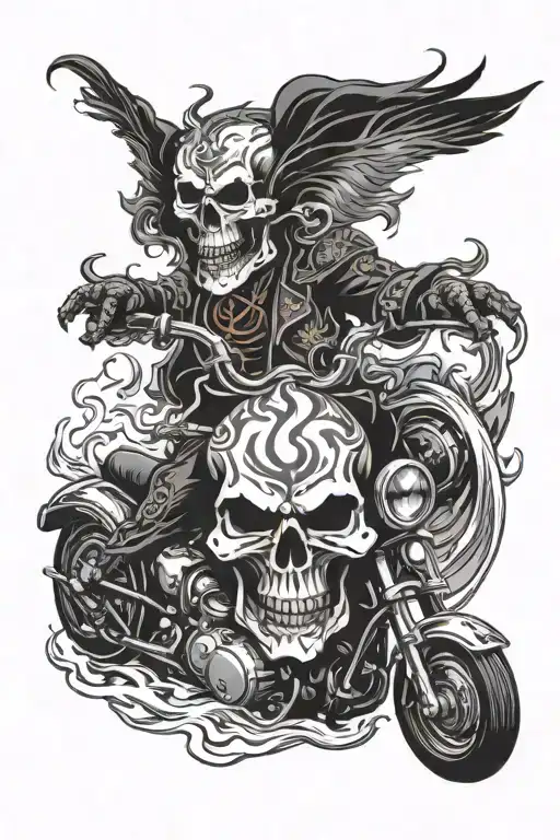 Motorcycle Flaming Skull