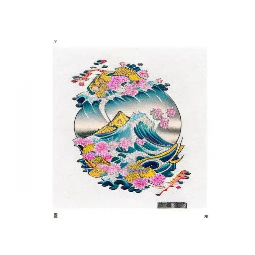 Colorful Flowers And Waves Sleeve Dark Colors