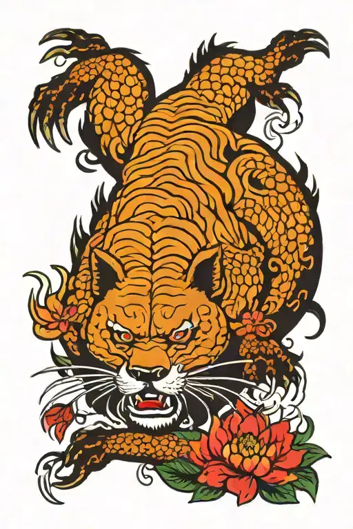 Hannya White And Black Snake Red Spider Lily Oryu Red Carp And A Ussuri Brown Bear