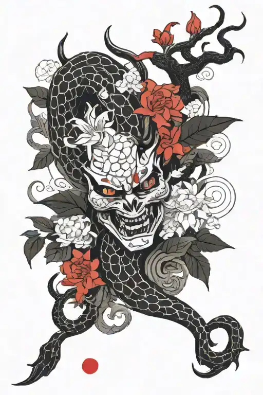 Hannya White And Black Snake Red Spider Lily Oryu Red Carp And A Deer