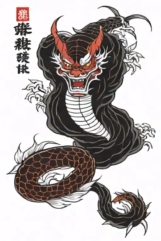 Hannya White And Black Snake Red Spider Lily Oryu Red Carp And A Bat