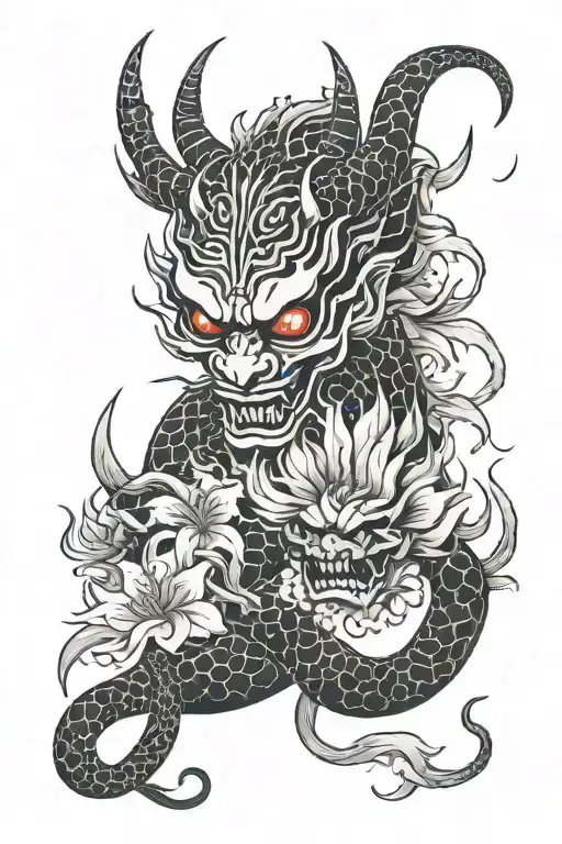 Hannya White And Black Snake Red Spider Lily Oryu Red Card And A Oni