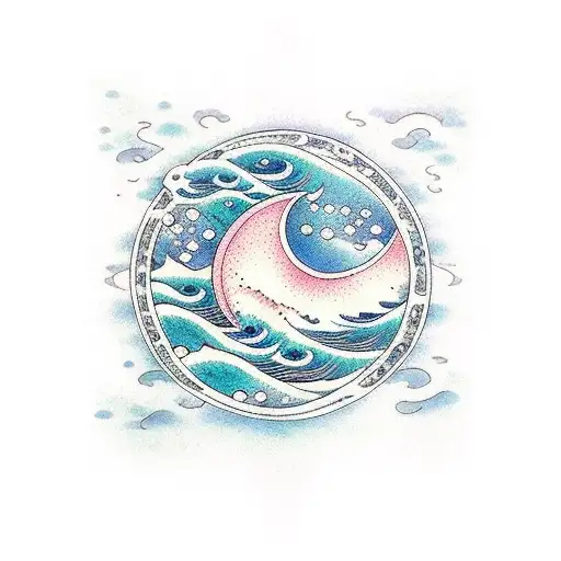 Half Moon As Ocean Waves