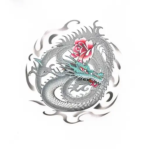 Dragon Avec Une Rose