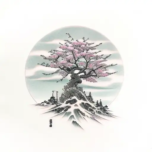 Sakura Tree Growing From Handle Of Katana