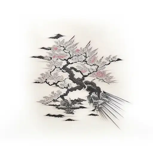 Katana Blade With Sakura Tree As The Handle