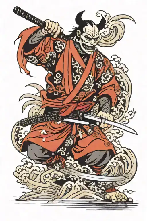 Headless Samurai With Demon Mask And Katana Wrapped