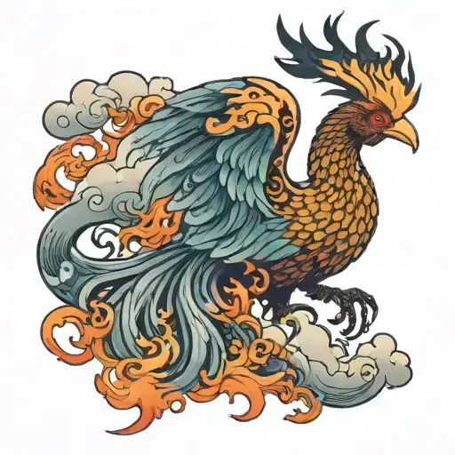 Chinese Style Phoenix With Clouds And Fire Background