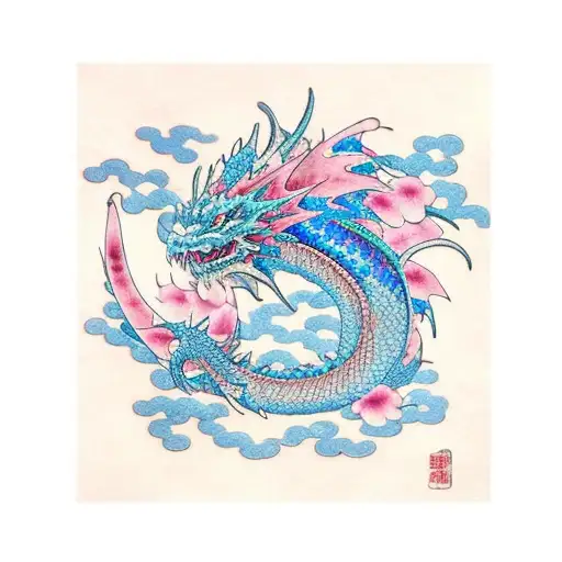 Blue Dragon Scales With Pink Flower Petals