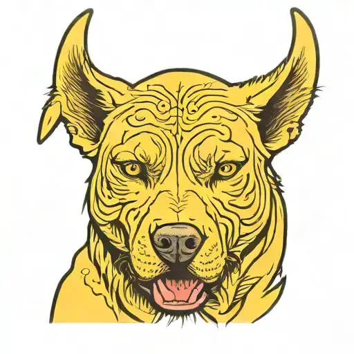 The Face Of An Aggressive Yellow Labrador Dog With Demon Eyes