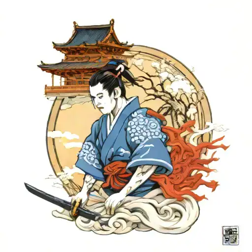 Samurai And Chinese House And Itachi