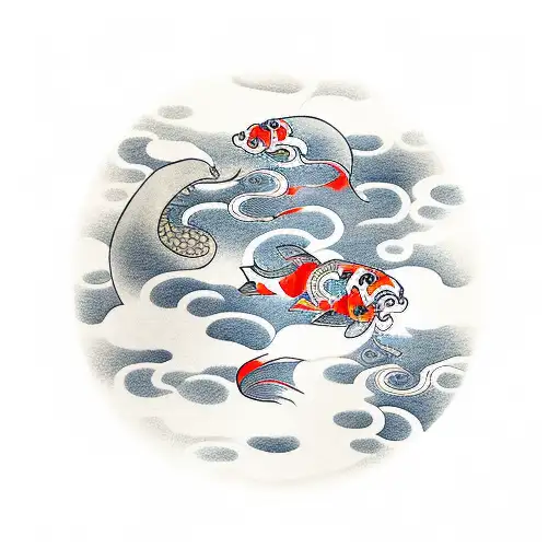 Samurai With Clouds And Koi Fish