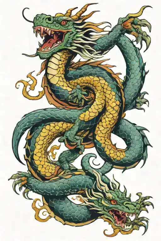 Dragon With Fish And Snake