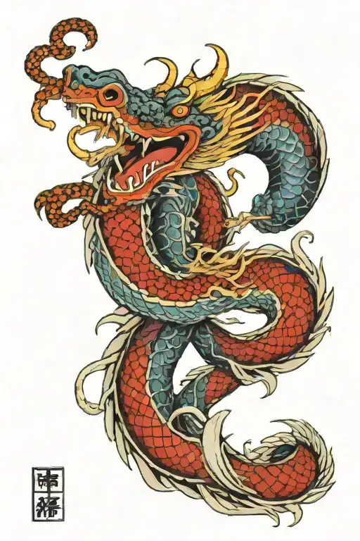 Dragon Fighting A Snake Coiled