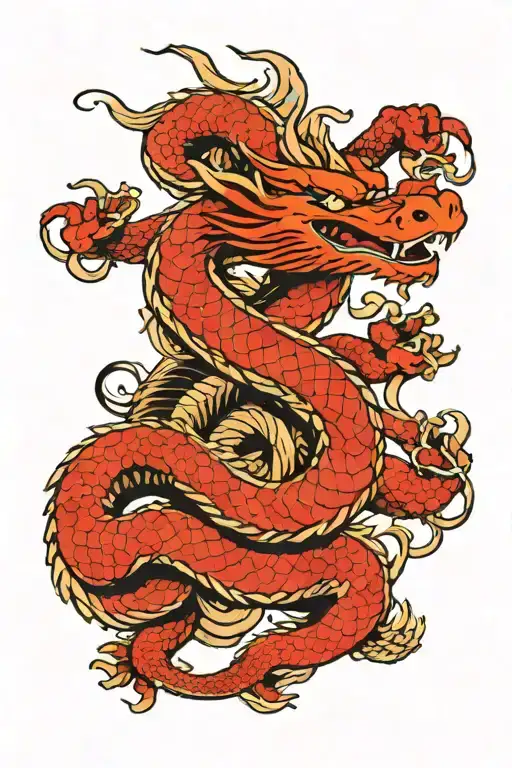 Dragon Fighting A Snake Coiled