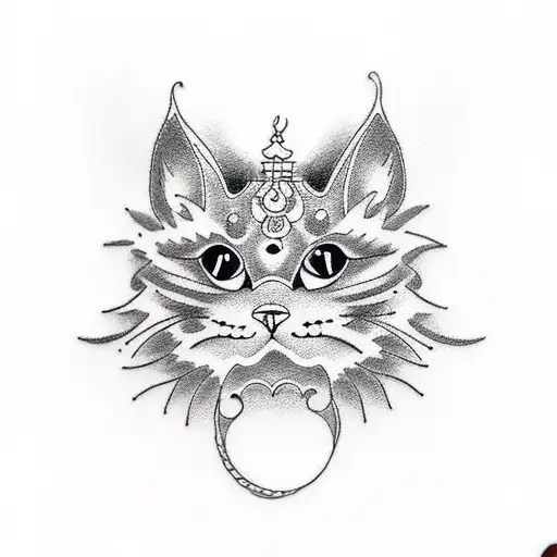 A Dotwork Tattoo Of A Cat Meditating In A Buddhist Temple