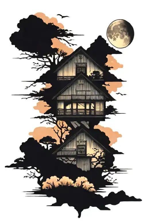 Japanese House With Sunset