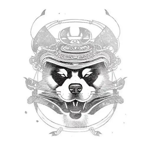 Akita Wearing Samurai Helmet