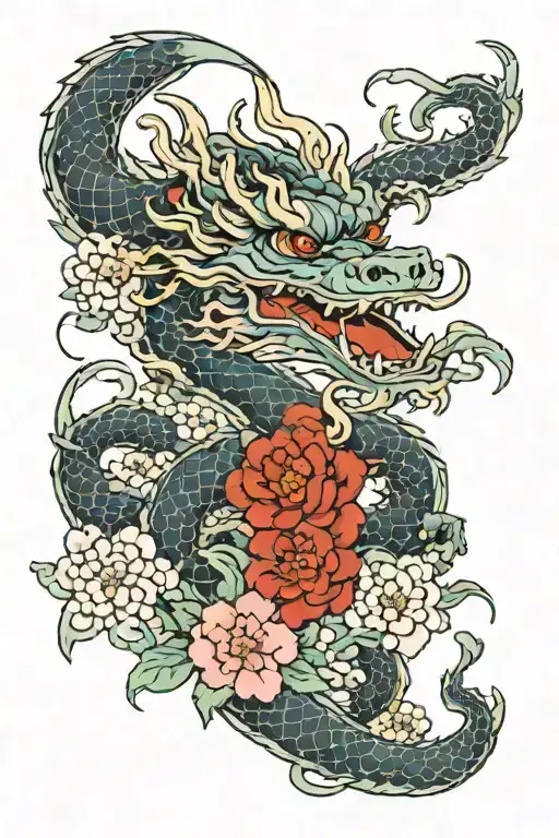Dragon With Flowers