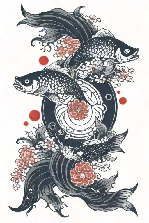 Yin Yang Fish Sakura Gate Red Moon
