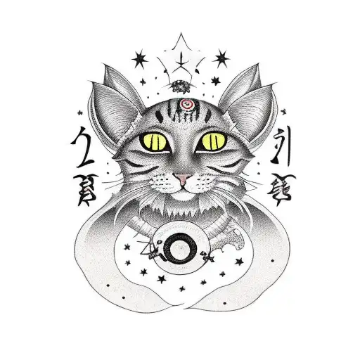 Long Cat With A Skull And A Moon And Stars