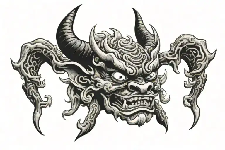 Scary Japanese Devil Oni Mask With 666 Inside Of The Eyes