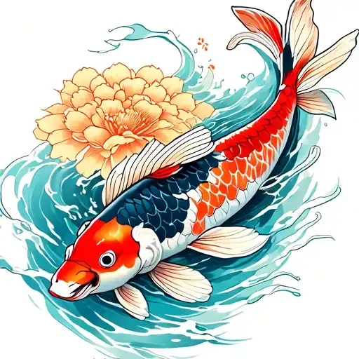 Koi Fish Swimming Upstream