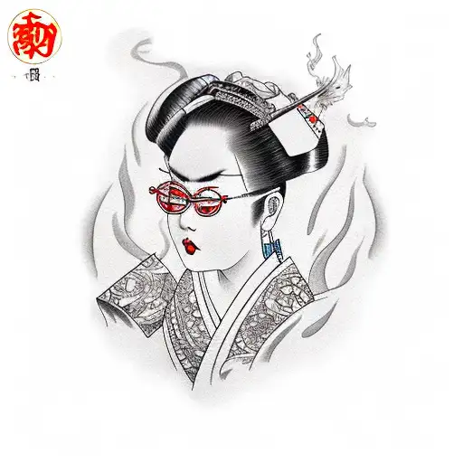 Geisha With Glasses And Fire Earring