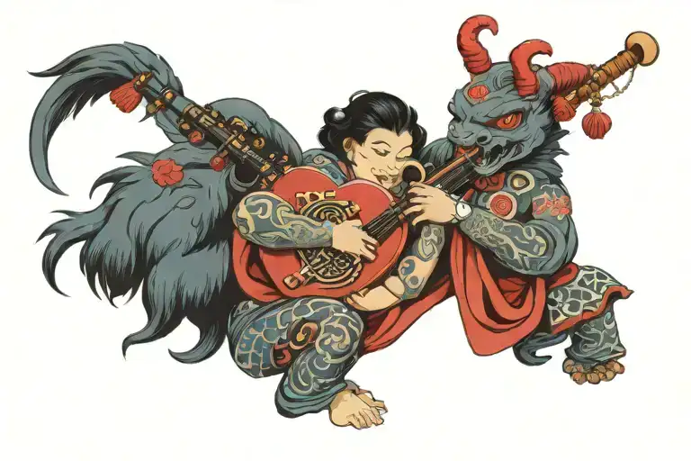 Demon Babe Playing Heart Shaped Bagpipes