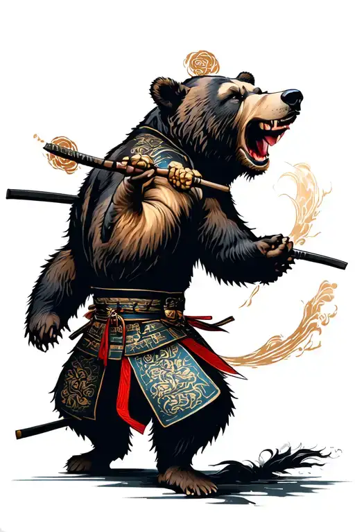 Bear And Samurai Fighting
