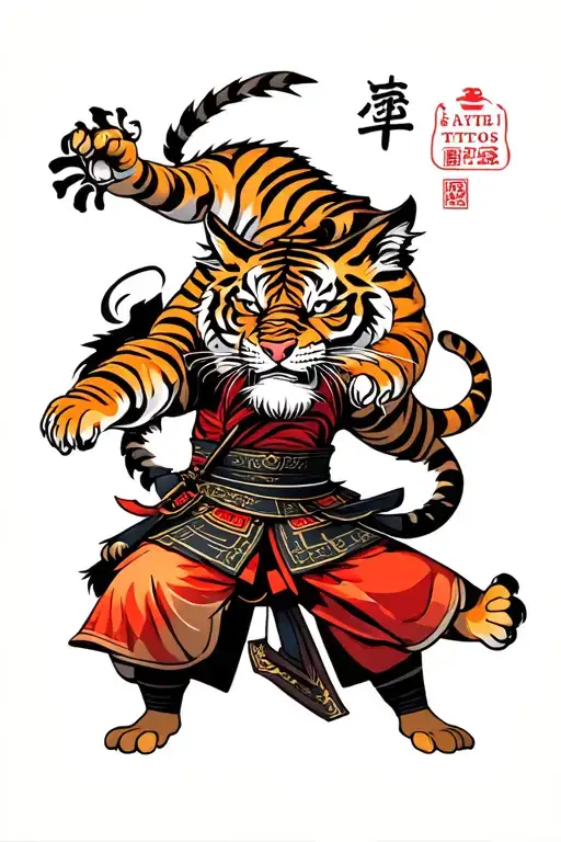 Tiger And Samurai Fighting