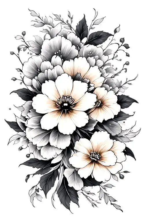 Black And Gray Flower Pattern Sleeve Tattoo Design