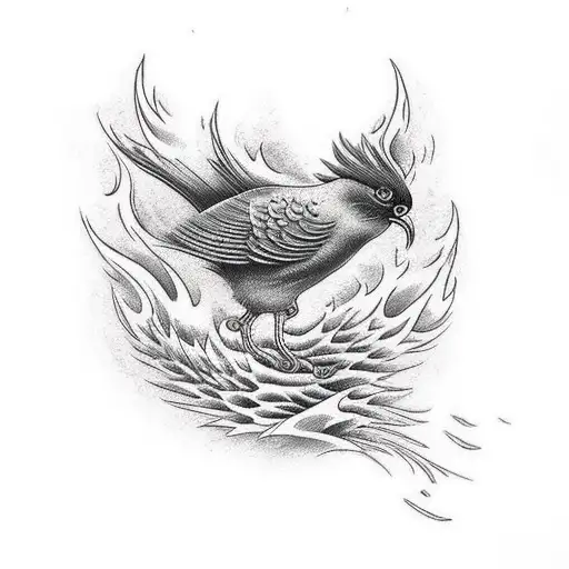 Ancient Vermillion Bird Surrounded By Flames