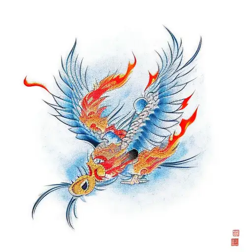 Ancient Chinese Vermillion Bird Surrounded By Flames