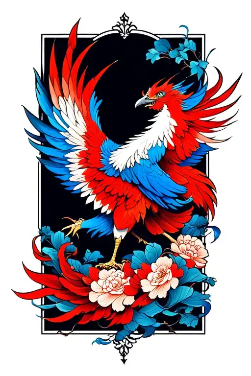 Small Phoenix Blue And Red For Inner Thigh