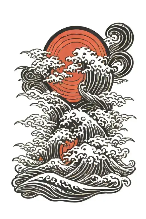 Japan Waves With Sun Black Style