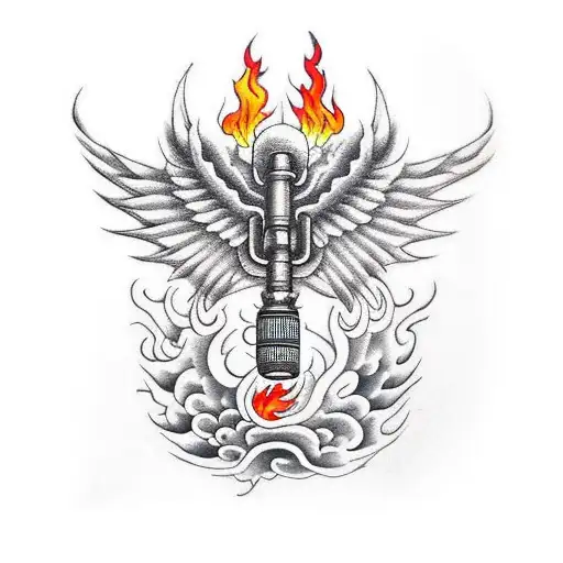 A Realistic Portrait Of A Firefighter Pilot With Wings Made Of Flames