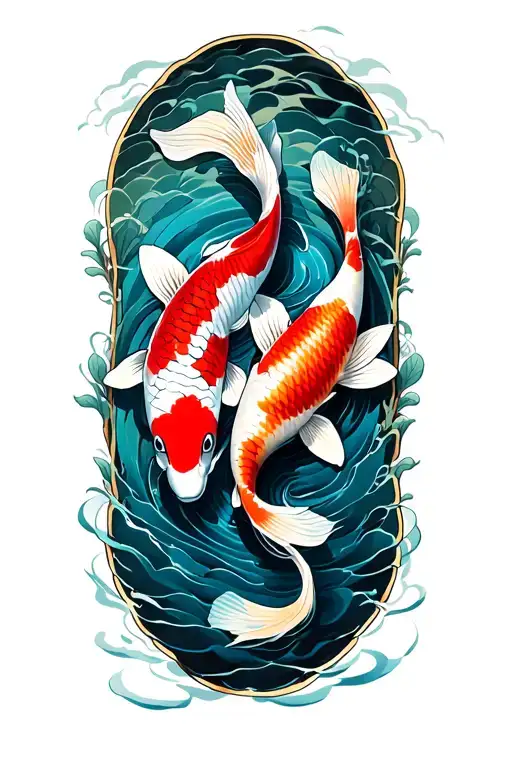 Two Koi Fish In A Pond